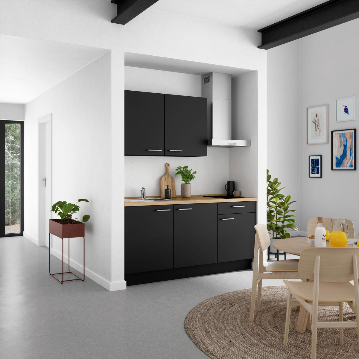 KÜCHENLEERBLOCK 180 cm   in Schwarz, Eichefarben  - Edelstahlfarben/Eichefarben, MODERN, Holzwerkstoff/Metall (180cm) - Nobilia