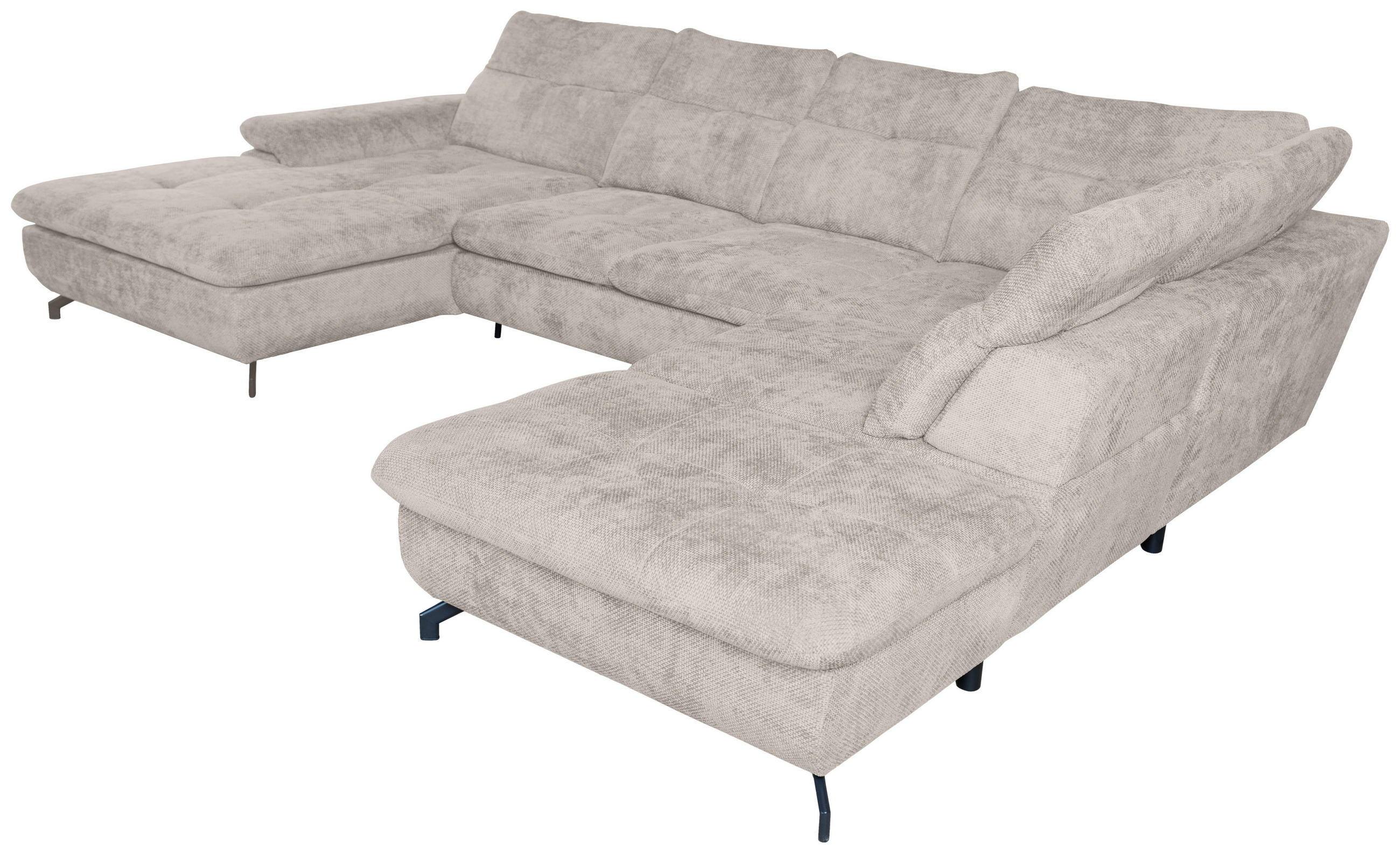 Thumbnail - Carryhome Wohnlandschaft, Creme, Textil, 6-Sitzer, Ottomane links, U-Form, 368x255 cm, Liegefunktion, seitenverkehrt erh...