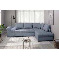 ECKSCHLAFSOFA Alvito Hellblau Chenille  - Schwarz/Hellblau, MODERN, Holz/Textil (298/202cm) - MID.YOU