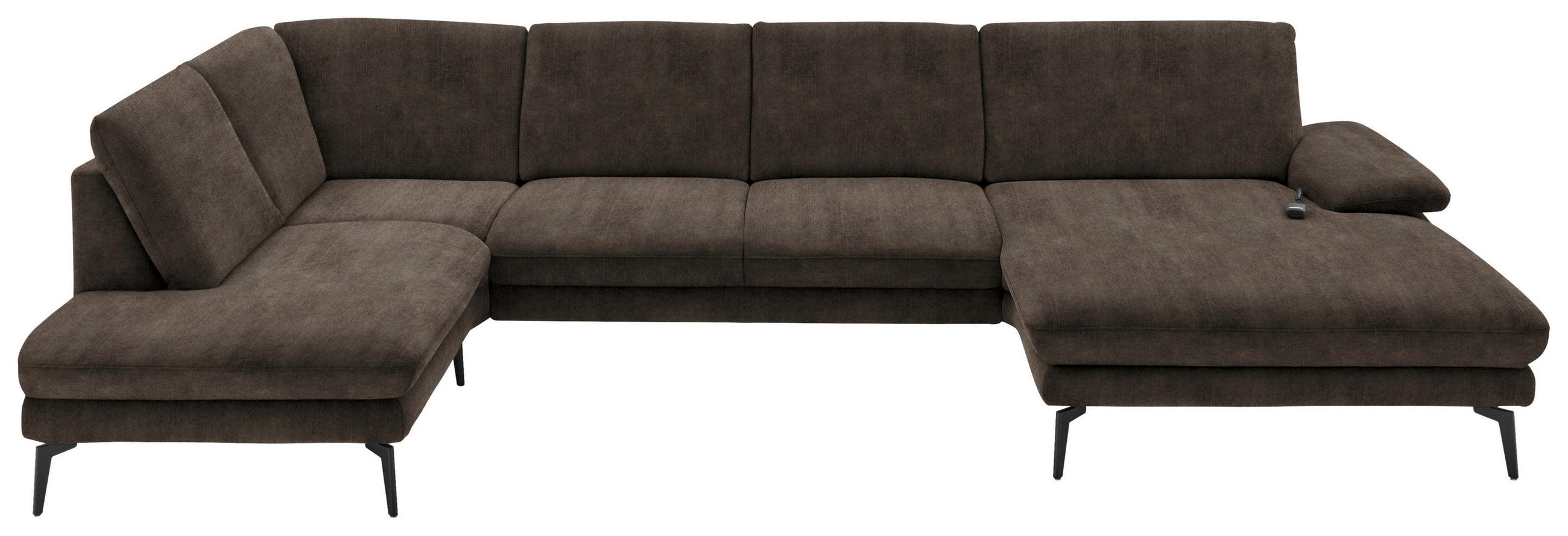 WOHNLANDSCHAFT in Velours Dunkelbraun  - Dunkelbraun/Schwarz, Design, Textil/Metall (208/344/180cm) - Dieter Knoll