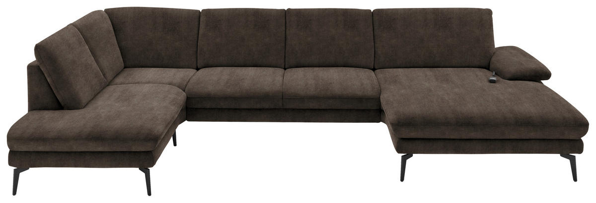 WOHNLANDSCHAFT in Velours Dunkelbraun  - Dunkelbraun/Schwarz, Design, Textil/Metall (208/344/180cm) - Dieter Knoll