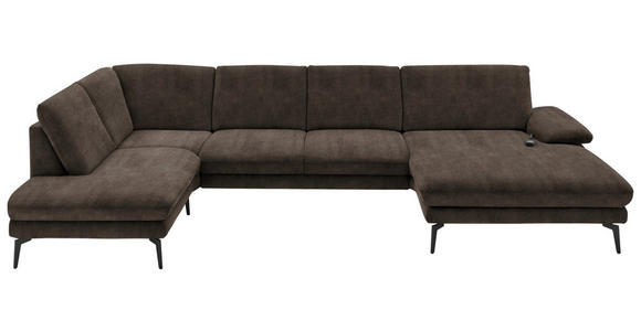 WOHNLANDSCHAFT  in Velours Dunkelbraun  - Dunkelbraun/Schwarz, Design, Textil/Metall (208/344/180cm) - Dieter Knoll