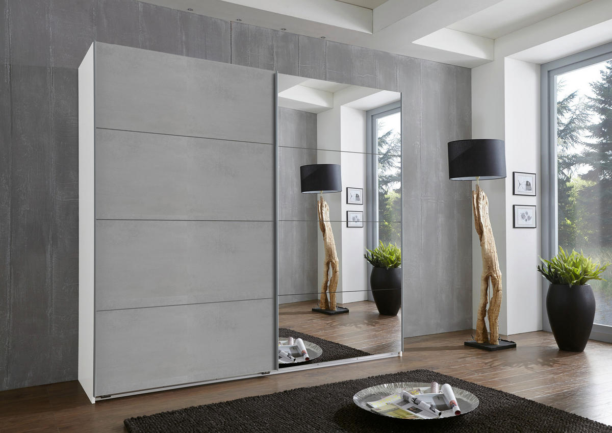 GARDEROB MED SKJUTDÖRRAR 225/210/65 cm 2-dörrar - vit/aluminiumfärg, Design, metall/trämaterial (225/210/65cm) - Carryhome