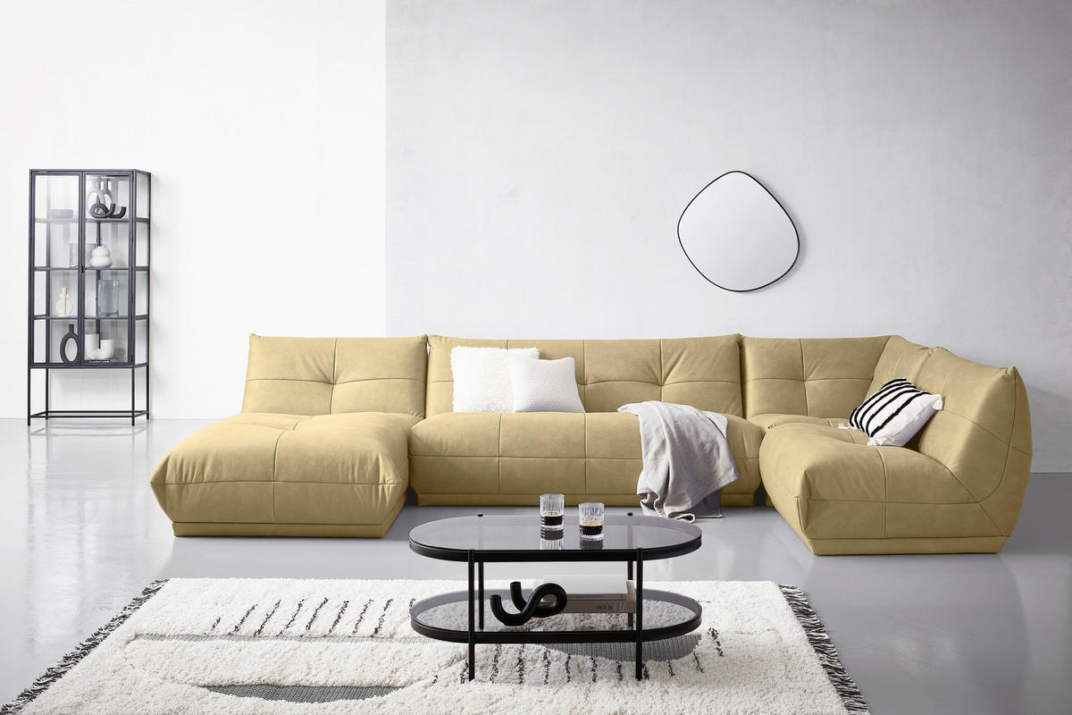 WOHNLANDSCHAFT in Lederlook Beige  - Beige, Trend, Textil (185/390/210cm) - Livetastic