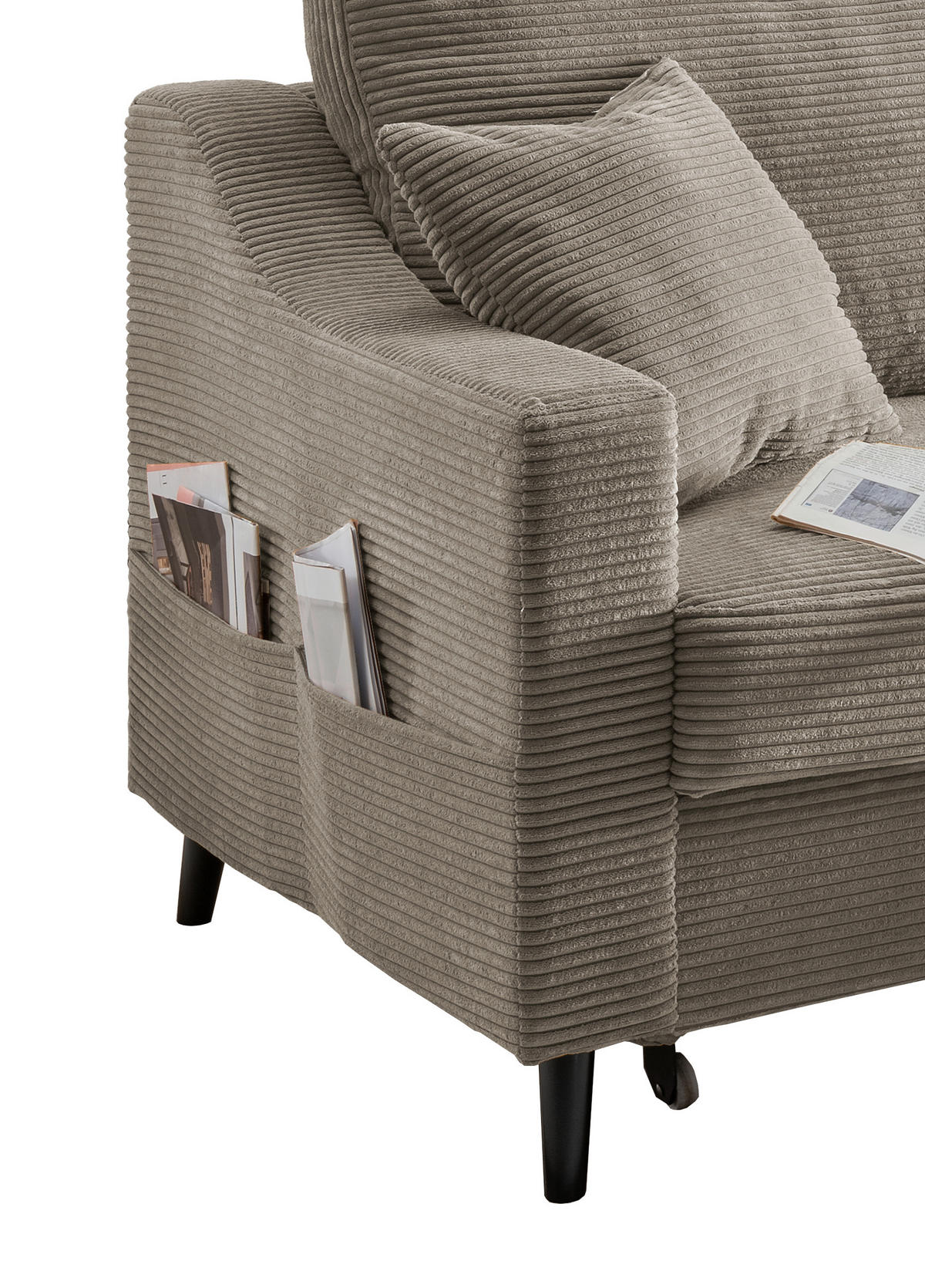 ECKSOFA Graubraun Cord  - Graubraun/Schwarz, Design, Holz/Textil (228/150cm) - P & B