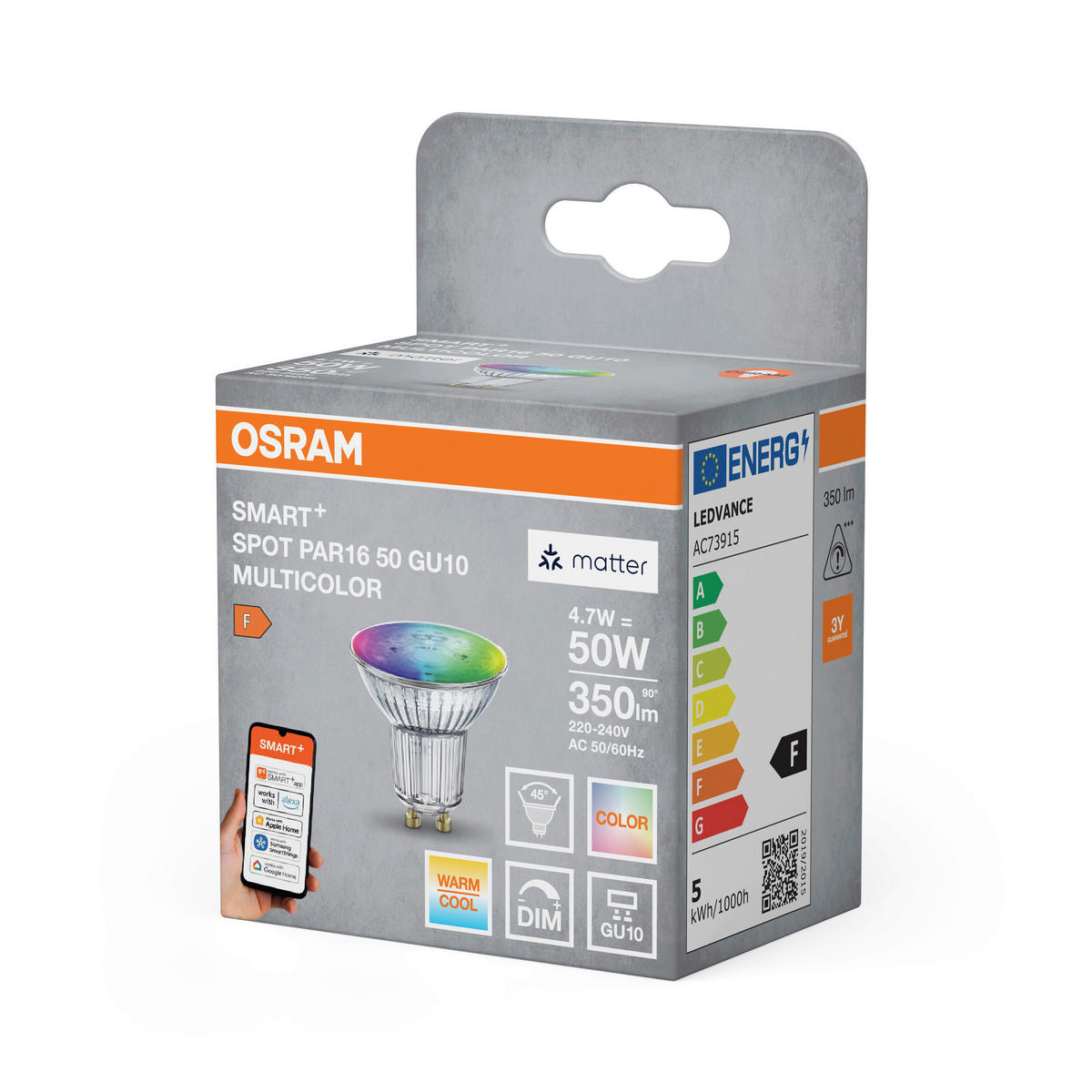 LED-LEUCHTMITTEL GU10 4,7 W 350 lm  - Silberfarben, Basics, Glas (5/5,4cm) - Osram