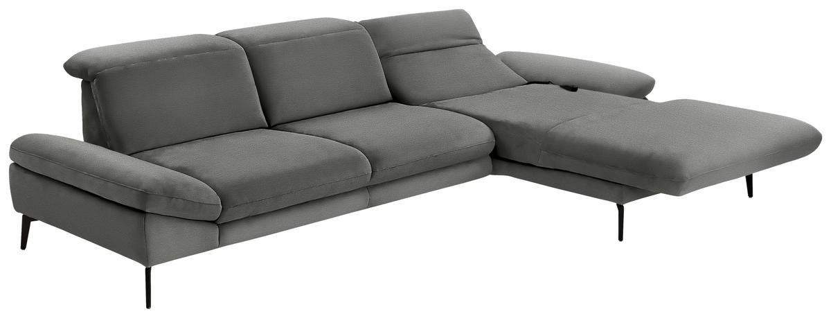 ECKSOFA in Chenille Grau  - Schwarz/Grau, Design, Textil/Metall (319/188cm) - Beldomo System