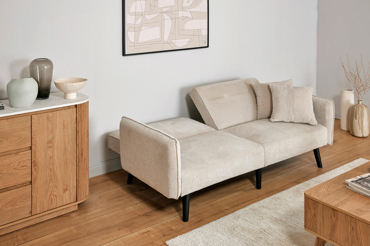 SCHLAFSOFA Bouclé Champagner  - Champagner/Schwarz, MODERN, Holz/Textil (191/83/84cm) - Livetastic