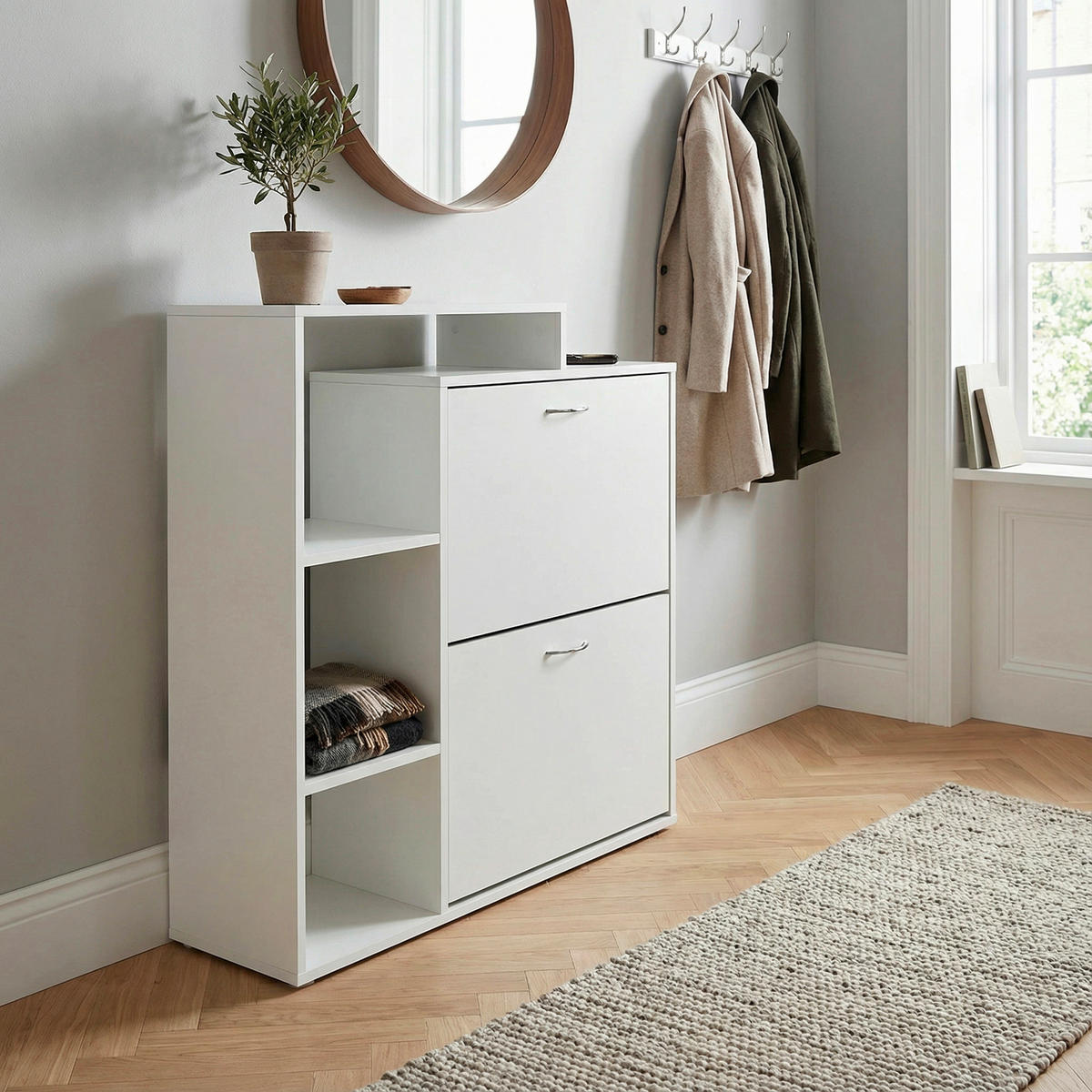 BILLENŐS CIPŐSSZEKRÉNY 85/93/24 cm  - ezüstszínű/fehér, Design, faalapú anyag/fém (85/93/24cm) - Livetastic