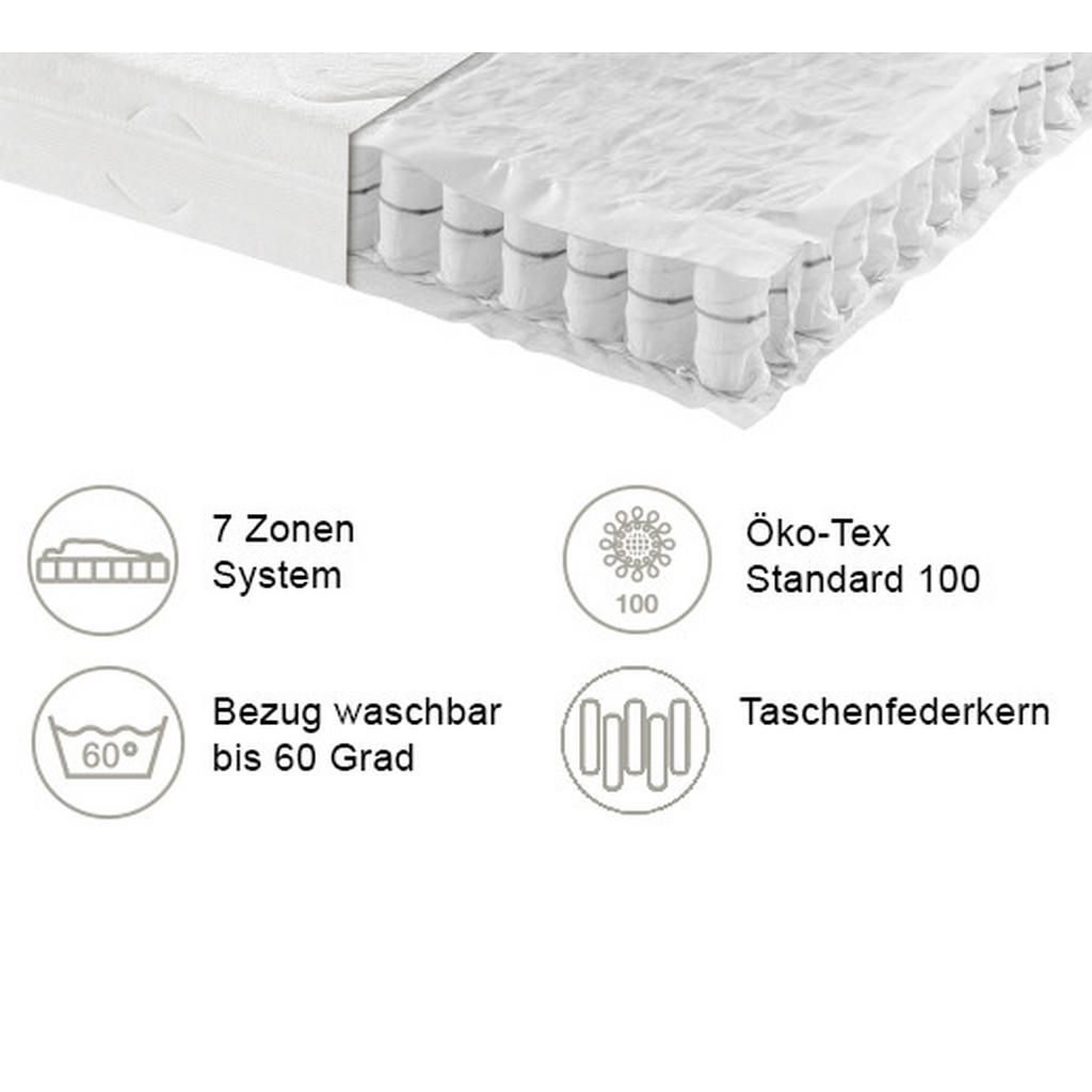 Thumbnail - Sleeptex Taschenfederkernmatratze, Weiß, Textil, H2 + H3, Füllung: Polyester, 160x200 cm, Made in Germany, Oeko-Tex® Sta...