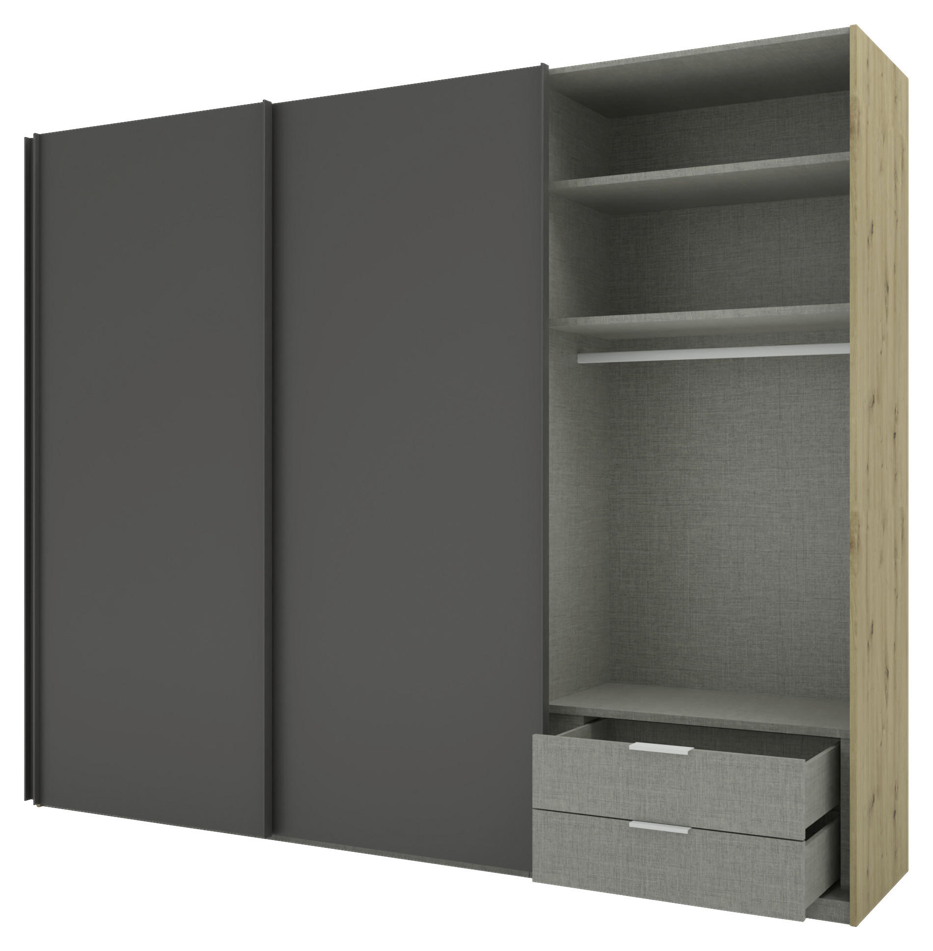SCHWEBETÜRENSCHRANK 270/223/69 cm 3-türig Anthrazit, Eiche Artisan  - Anthrazit/Eiche Artisan, KONVENTIONELL, Holzwerkstoff/Metall (270/223/69cm) - Novel