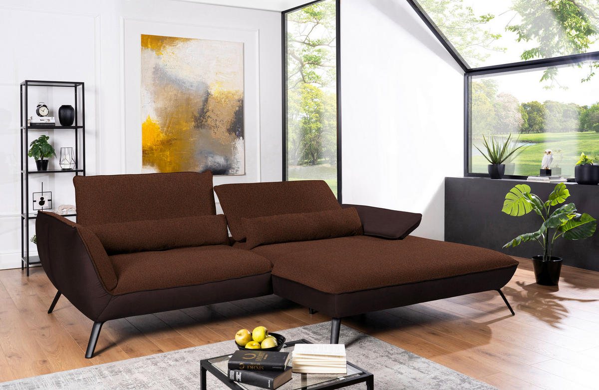 ECKSOFA in Flachgewebe Kupferfarben  - Schwarz/Kupferfarben, Design, Textil/Metall (273/191cm) - Moderano