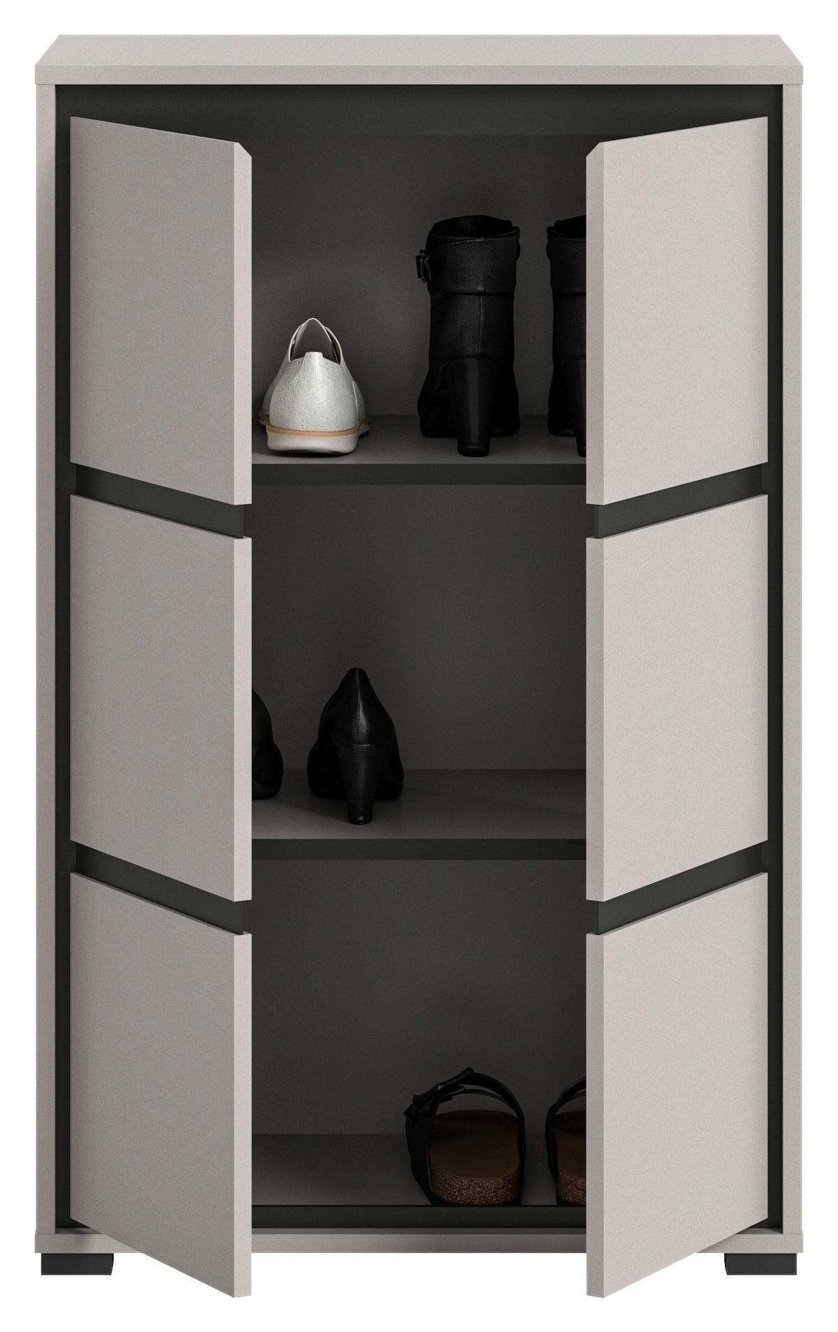 SCHUHSCHRANK Jaru  in 65/103/37 cm  - Schwarz/Grau, Design, Holzwerkstoff (65/103/37cm) - Xora