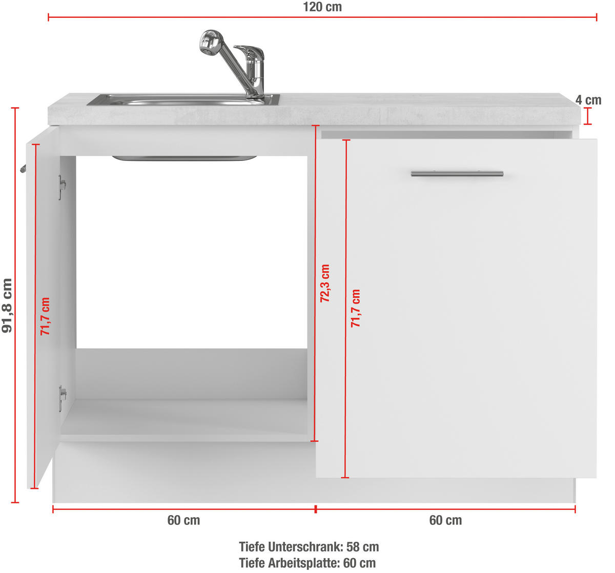 SPÜLENUNTERSCHRANK 120/91,8/58 cm  in Weiß  - Hellgrau/Weiß, Basics, Holzwerkstoff (120/91,8/58cm) - Impuls