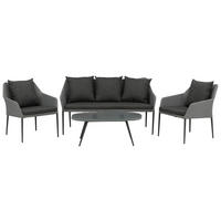 LOUNGEGARNITUR   Aluminium  - Schwarz/Grau, KONVENTIONELL, Textil/Metall - Gardenson