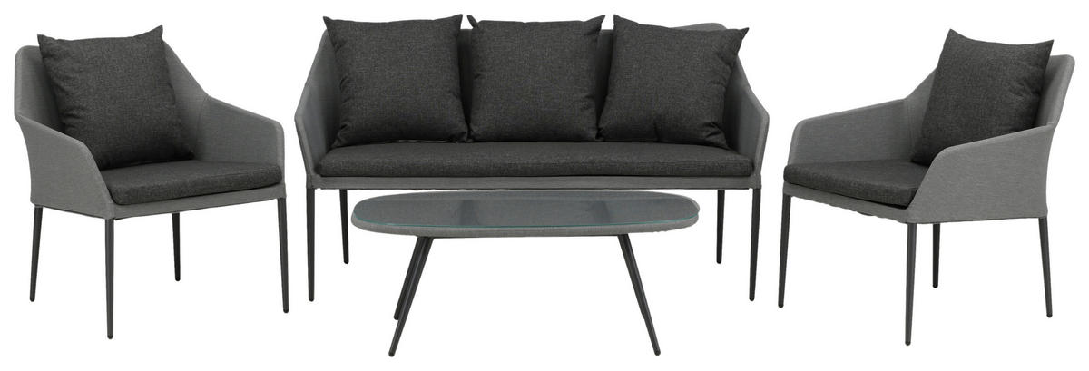 LOUNGEGARNITUR   Aluminium  - Schwarz/Grau, KONVENTIONELL, Textil/Metall - Gardenson