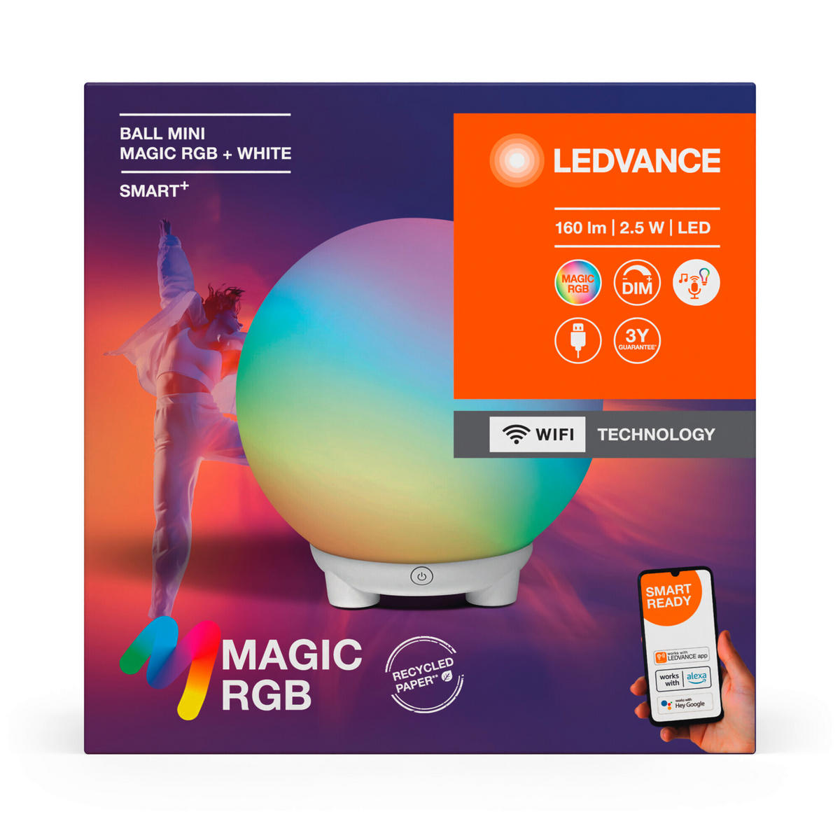 STIMMUNGSLEUCHTER Smart+ Wifi Ball Magic 13/13,8 cm   - Weiß, Basics, Glas/Kunststoff (13/13,8cm) - Ledvance