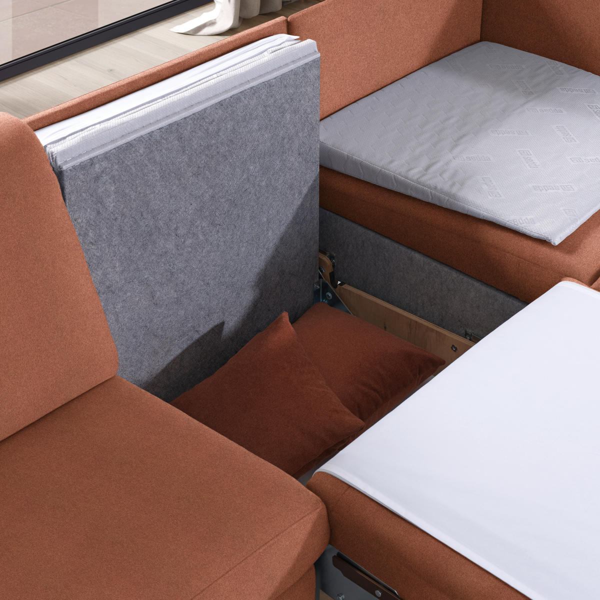 ECKSOFA in Flachgewebe Terracotta  261/203 cm  - Eichefarben/Terracotta, KONVENTIONELL, Holz/Textil (261/203cm) - Sedda