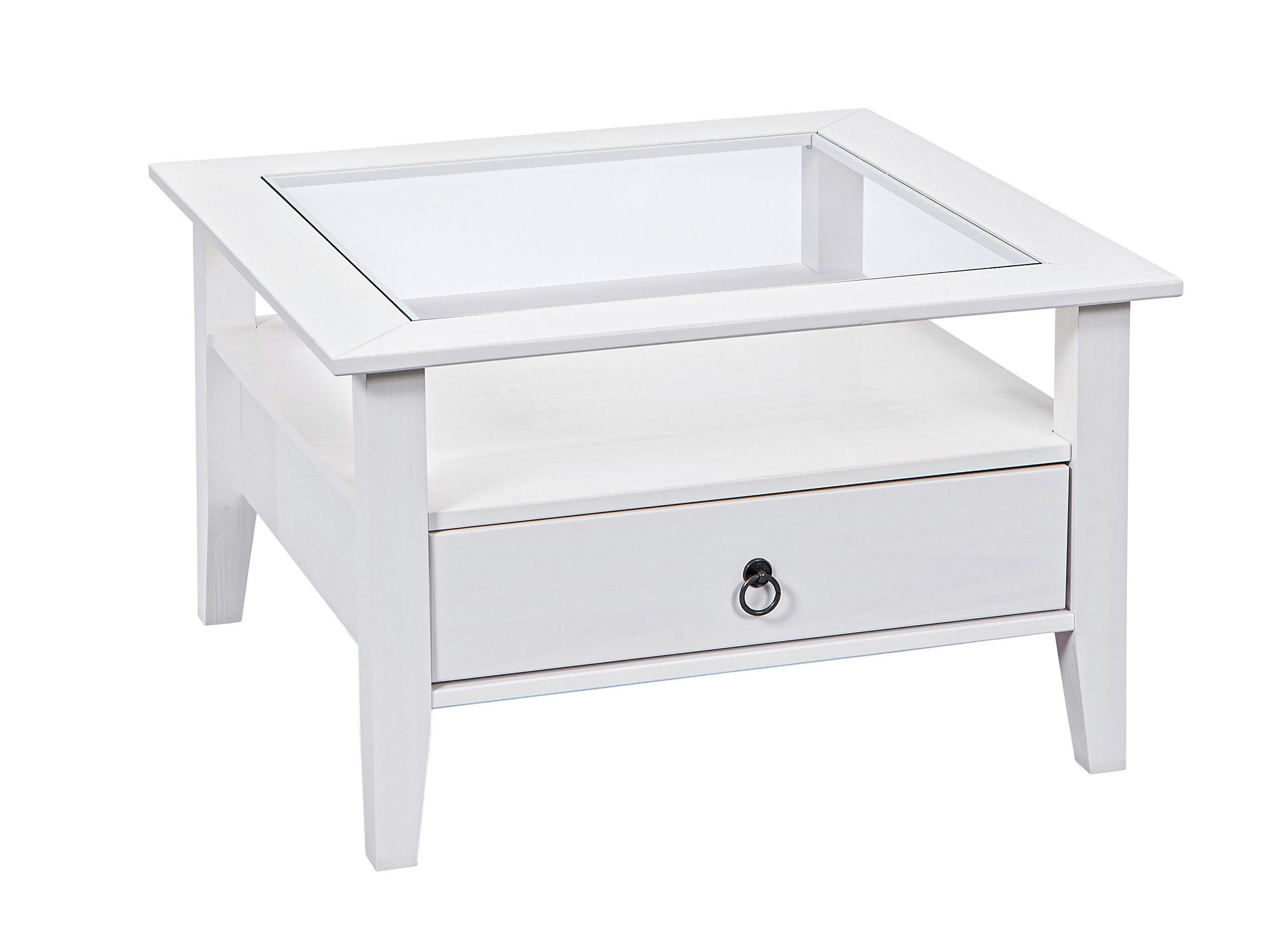 TABLE BASSE in Holz, Glas 75/45/75 cm  - Weiss, Romantik / Landhaus, Glas/Holz (75/45/75cm) - MID.YOU