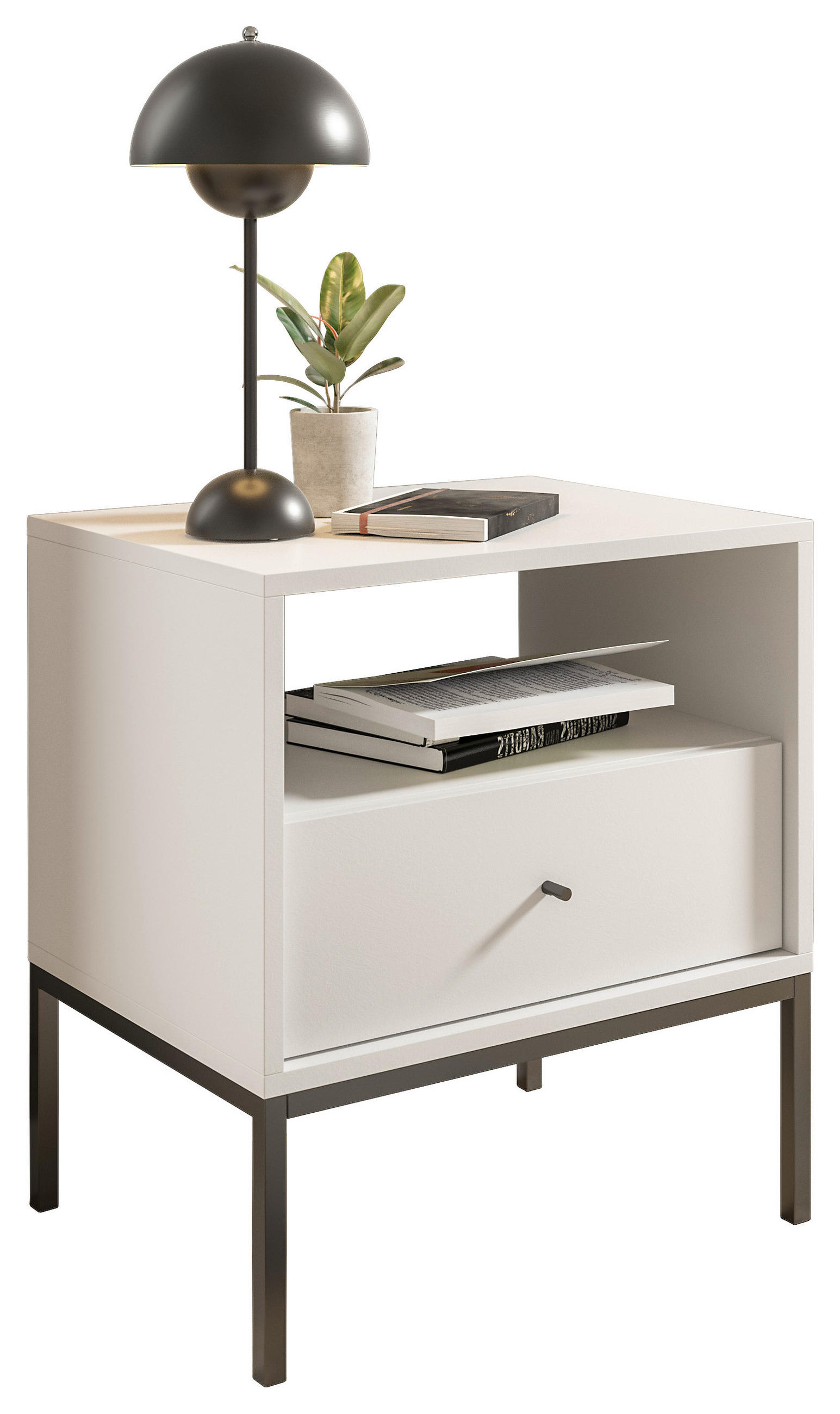SÄNGBORD i vit  - vit/svart, Modern, metall/trämaterial (54/56/39cm) - MID.YOU