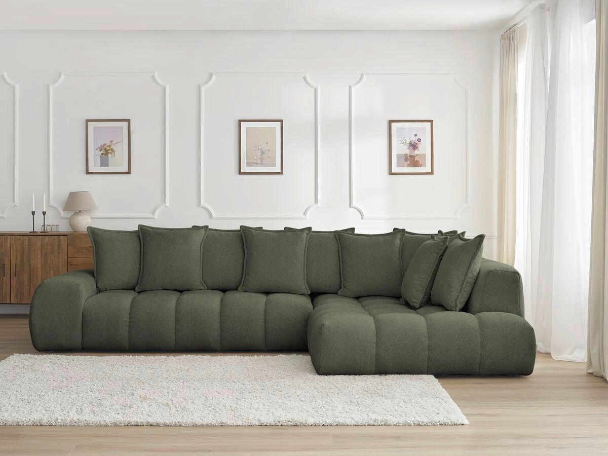 ECKSOFA Ottomane rechts  EVEREST Grün Flachgewebe  - Schwarz/Grün, MODERN, Kunststoff/Textil (352/210cm)