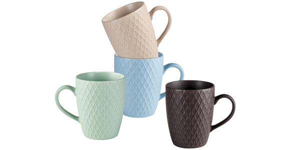 KAFFEEBECHERSET 4-teilig  - Pastellblau/Beige, Trend, Keramik (390ml) - Landscape