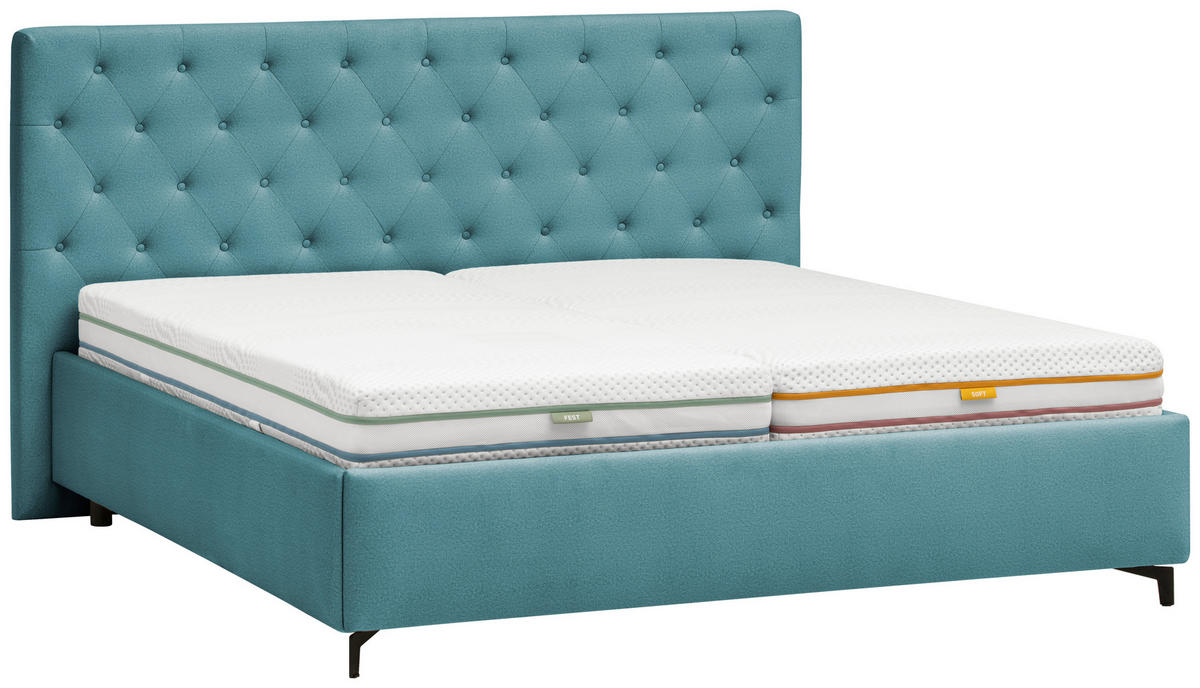 POLSTERBETT gepolstertes Kopfteil, Lattenroste Blau 160/200 cm  - Blau/Birkefarben, KONVENTIONELL, Holz/Textil (160/200cm) - Novel