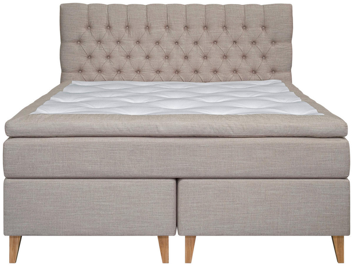 KONTINENTALSÄNG 160/200 cm  i beige  - beige/naturfärgad, Klassisk, metall/trä (160/200cm) - Cassando