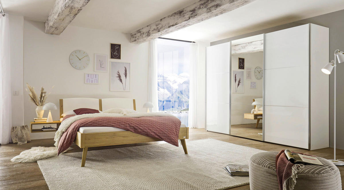 BETT 180/200 cm  in Weiß, Eichefarben  - Eichefarben/Weiß, Design, Holz/Textil (180/200cm) - Hasena