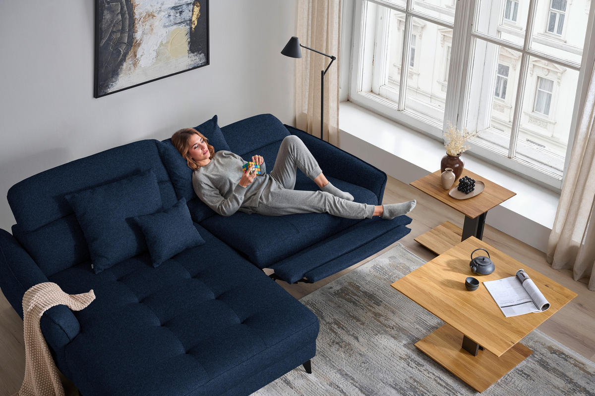 ECKSOFA Flachgewebe Dunkelblau  - Schwarz/Dunkelblau, Design, Textil/Metall (175/246cm) - Celina