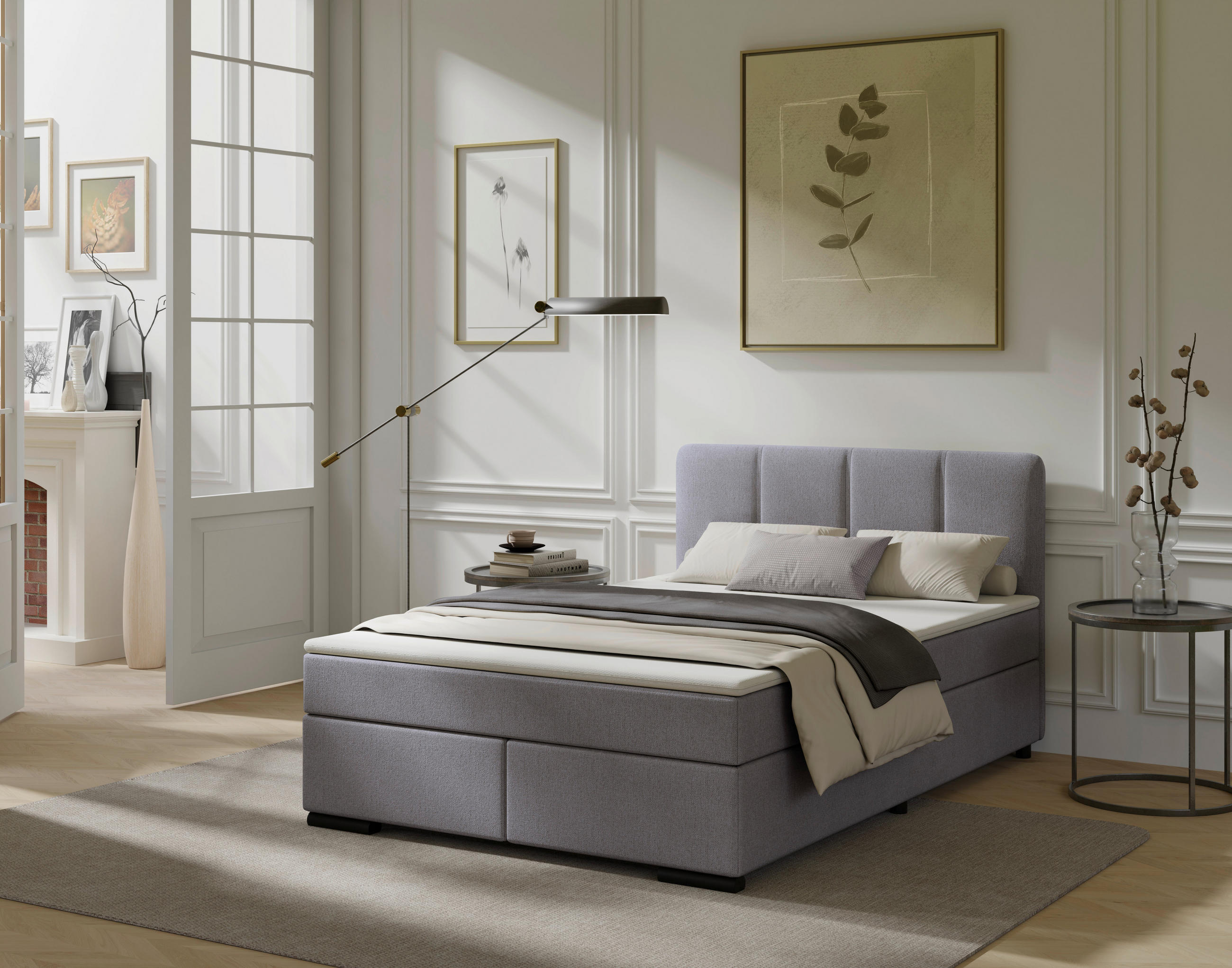 POSTEL BOXSPRING, 140/220 cm, světle šedá - černá/světle šedá, Moderní, karton/dřevo (140/220cm) - MID.YOU