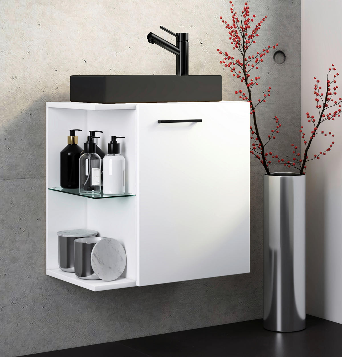 WASCHTISCHKOMBI 52 cm  - Weiss/Schwarz, Modern, Glas/Keramik (52cm) - MID.YOU