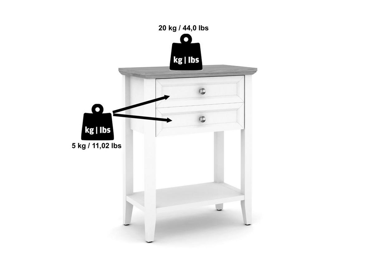 KONSOLENTISCH Weiß, Eichefarben  - Eichefarben/Alufarben, LIFESTYLE, Holzwerkstoff/Metall (60/34/75,5cm)