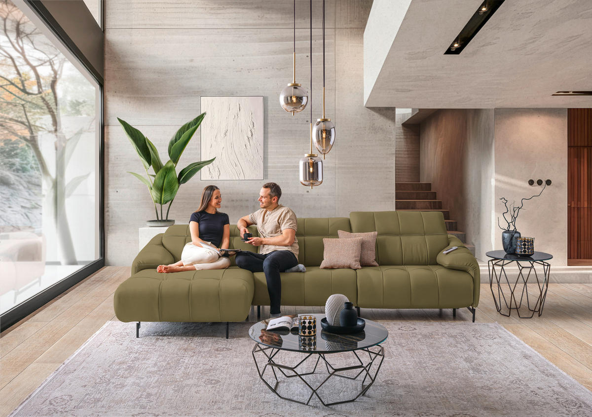 ECKSOFA in Echtleder Beige  - Beige/Schwarz, Design, Leder/Metall (165/313cm) - Emilio Belluti
