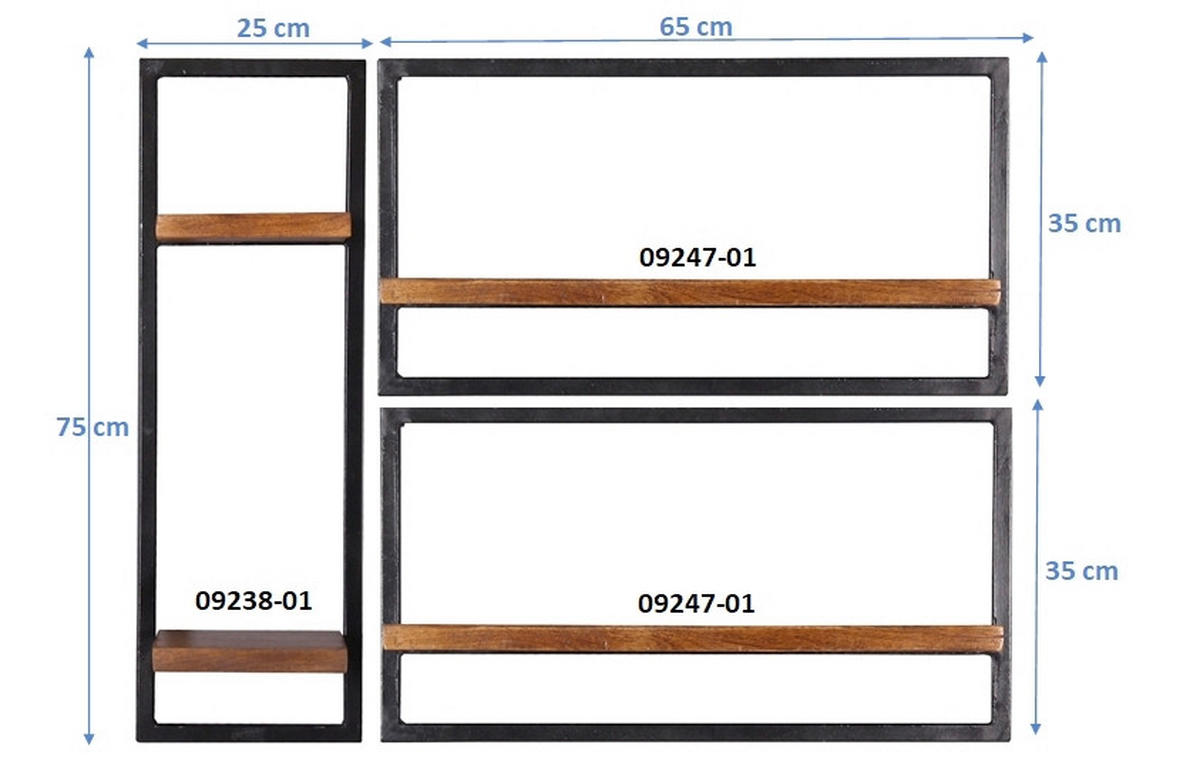 WANDREGALSET 95/75/25 cm  - Schwarz/Naturfarben, Design, Holz/Metall (95/75/25cm) - MID.YOU