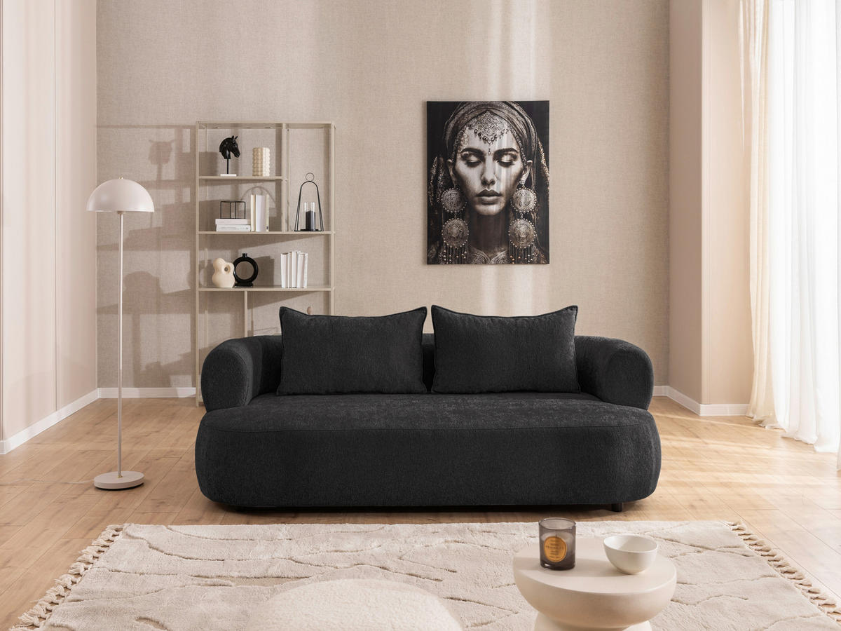 3-SITZER-SOFA in Chenille Schwarz  - Schwarz, Design, Kunststoff/Textil (200/76/96cm) - Livetastic