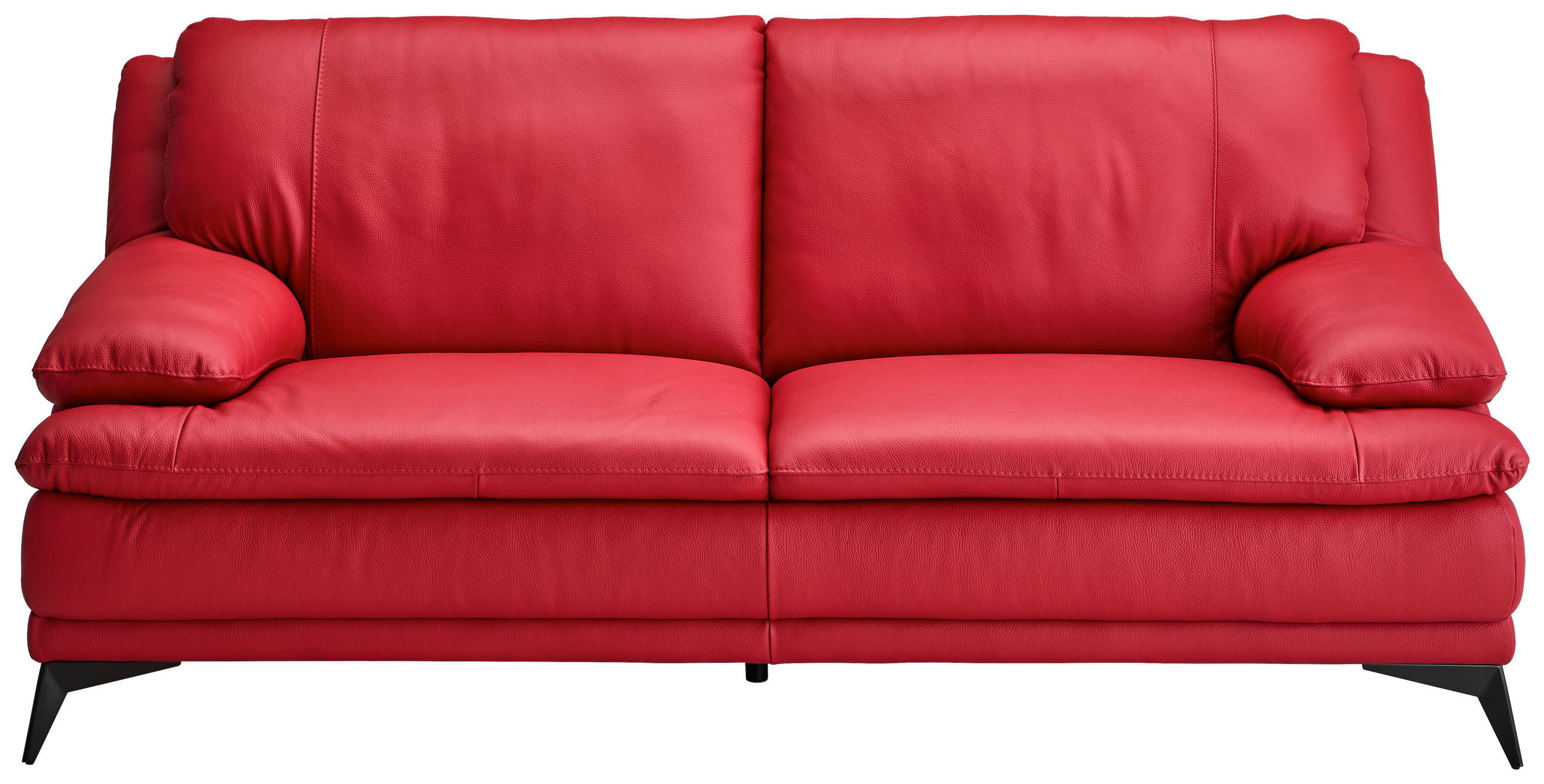 2,5-SITZER Rot Echtleder  - Rot/Schwarz, Design, Leder/Metall (212/92/98cm) - Novel