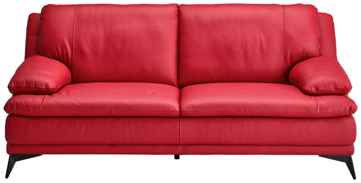 2,5-SITZER Rot Echtleder  - Rot/Schwarz, Design, Leder/Metall (212/92/98cm) - Novel