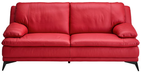 2,5-SITZER Rot Echtleder  - Rot/Schwarz, Design, Leder/Metall (212/92/98cm) - Novel