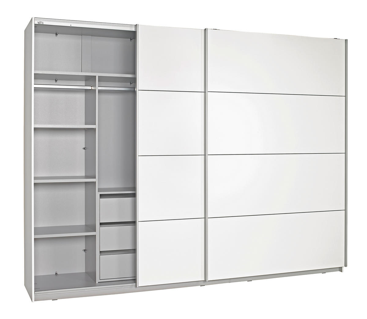 DULAP CU UȘI CULISANTE in alb  - argintiu/alb, Design, metal/material pe bază de lemn (270/210/61cm) - Ti'me