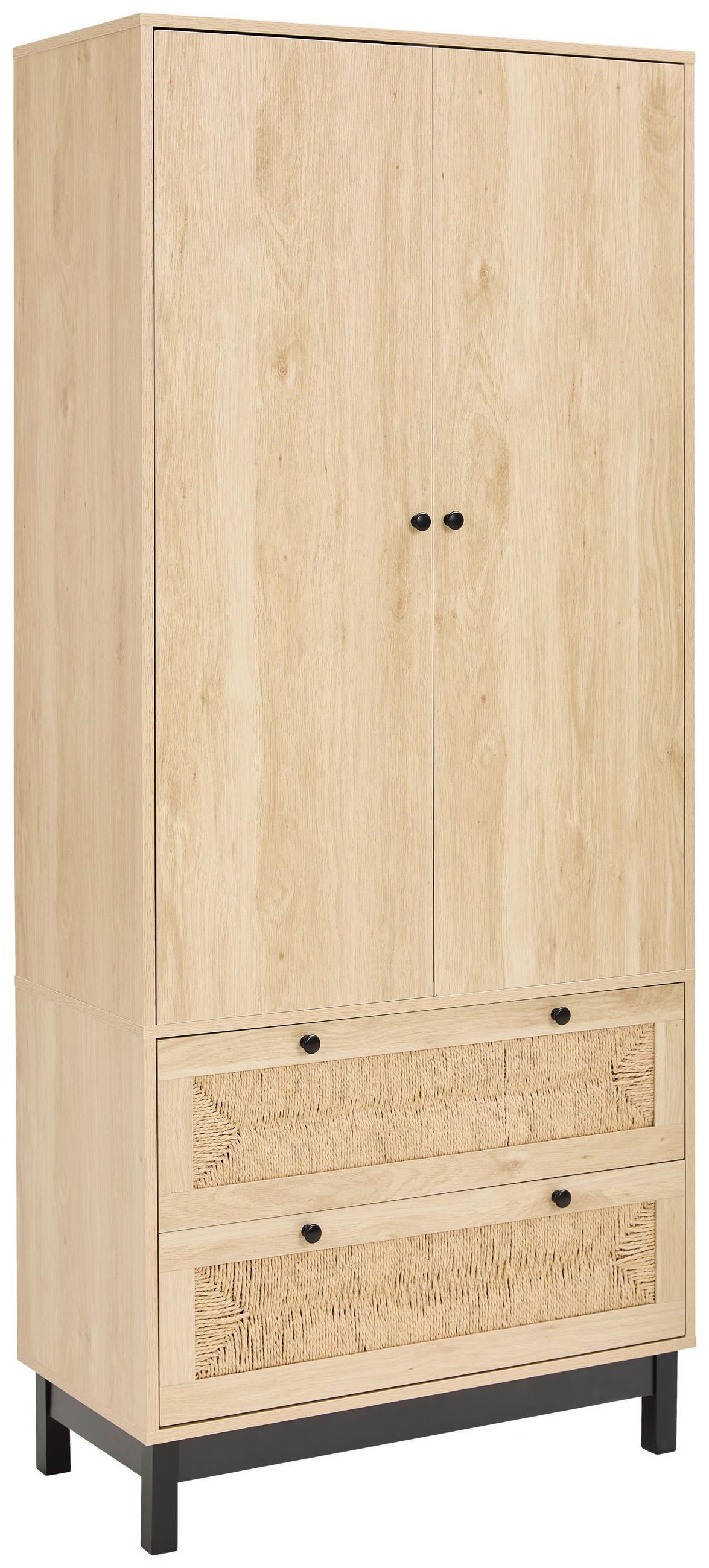 GARDEROBENSCHRANK  in 80/190/39 cm  - Schwarz/Naturfarben, Natur, Holz/Papier (80/190/39cm) - MID.YOU