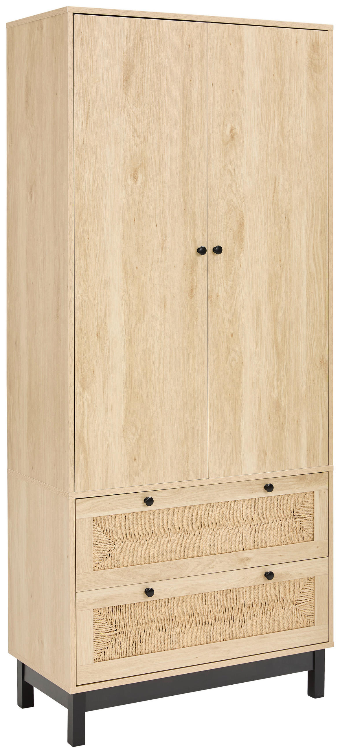 GARDEROBENSCHRANK  in 80/190/39 cm  - Schwarz/Naturfarben, Natur, Holz/Papier (80/190/39cm) - MID.YOU