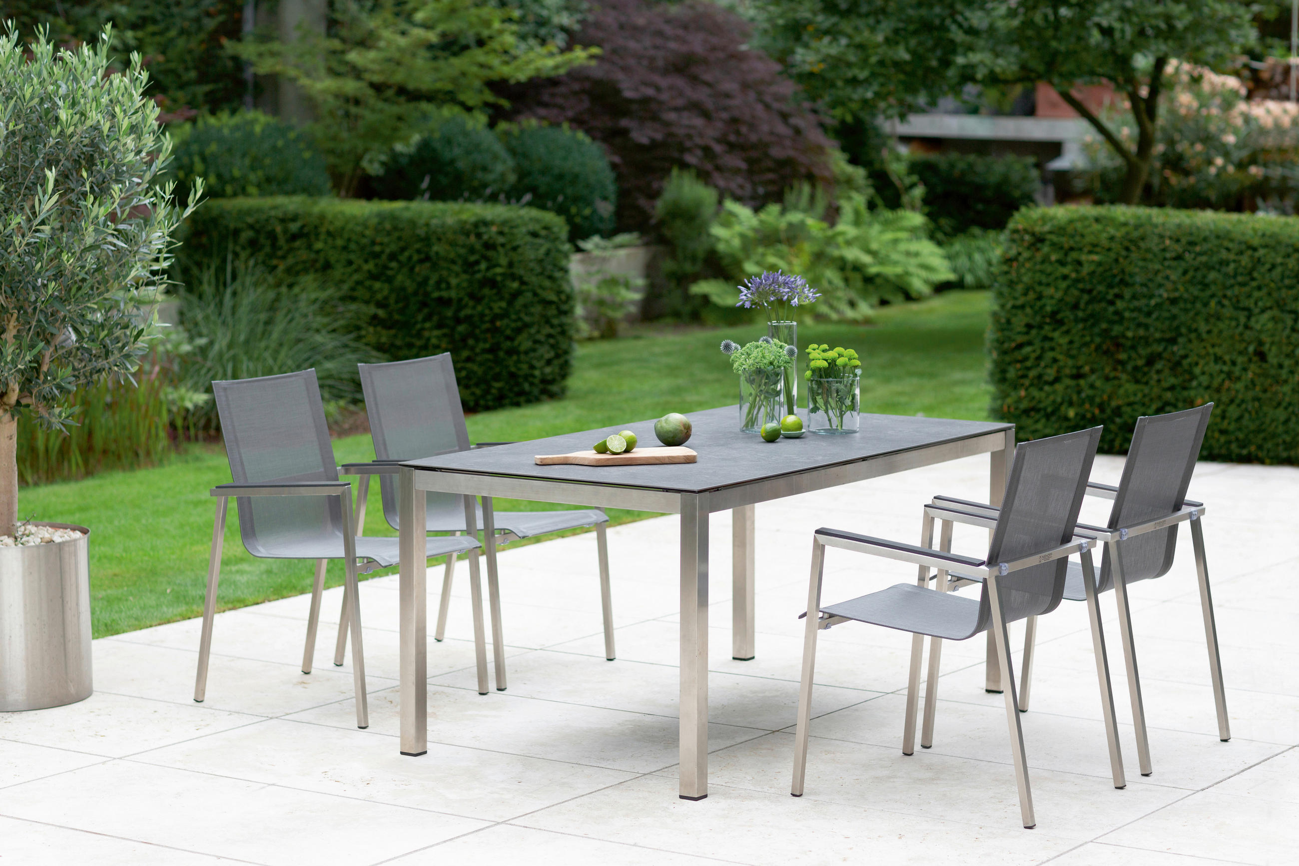 GARTENSTUHL Edelstahl Grau, Silberfarben  - Silberfarben/Schwarz, Design, Textil/Metall (56/88/65cm)