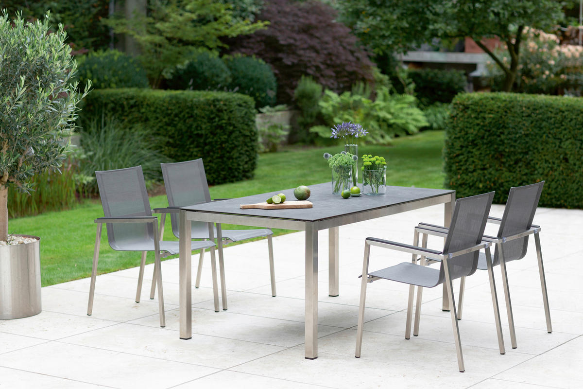 GARTENSTUHL Edelstahl Grau, Silberfarben  - Silberfarben/Schwarz, Design, Textil/Metall (56/88/65cm)