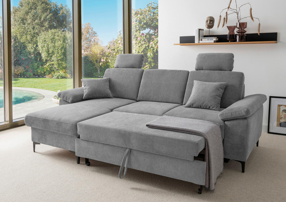 ECKSOFA Chenille Grau  - Schwarz/Grau, Konventionell, Textil/Metall (151/245cm) - Livetastic