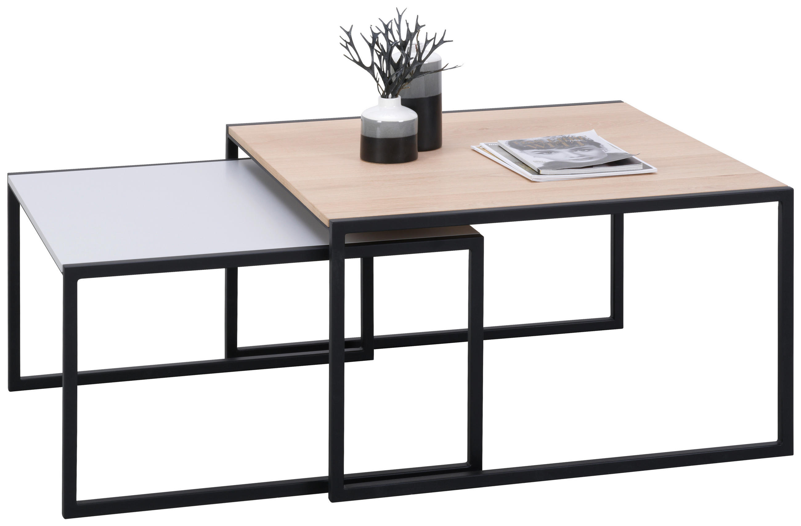 DOHÁNYZÓASZTAL SZETT fa, fém 75/75/42 cm   - világosszürke/tölgyfa színű, Design, fa/fém (75/75/42cm) - Dieter Knoll