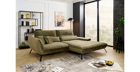 ECKSOFA Olivgrün Webstoff - Schwarz/Olivgrün, KONVENTIONELL, Textil/Metall (273/191cm) - Carryhome