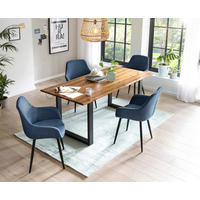 TISCHGRUPPE Dunkelblau, Cognac  - Cognac/Dunkelblau, MODERN, Holz/Textil (160/85/77cm) - Livetastic