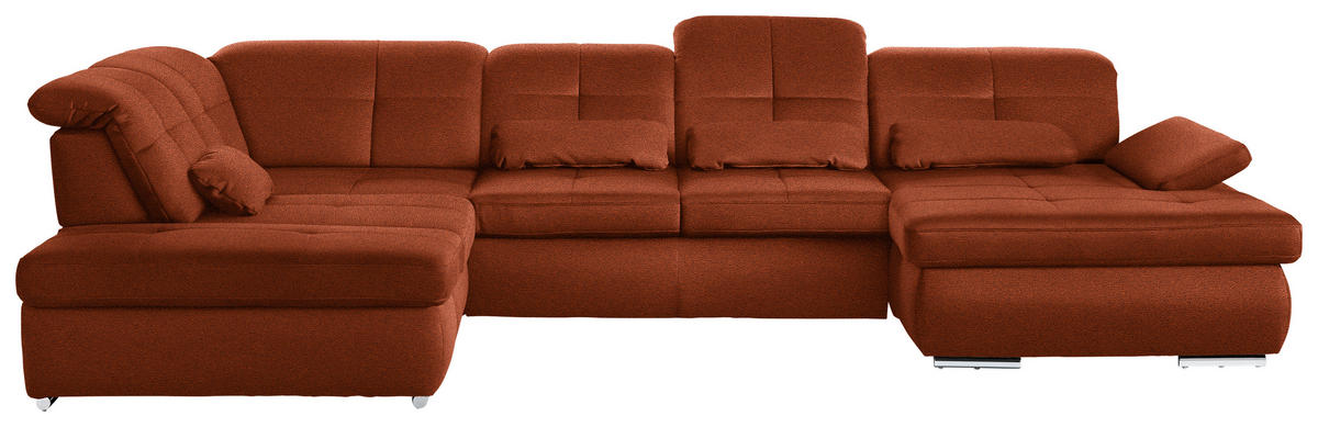 WOHNLANDSCHAFT  in Mikrofaser Terracotta  - Chromfarben/Terracotta, Design, Holzwerkstoff/Textil (260/371/195cm) - Beldomo Style