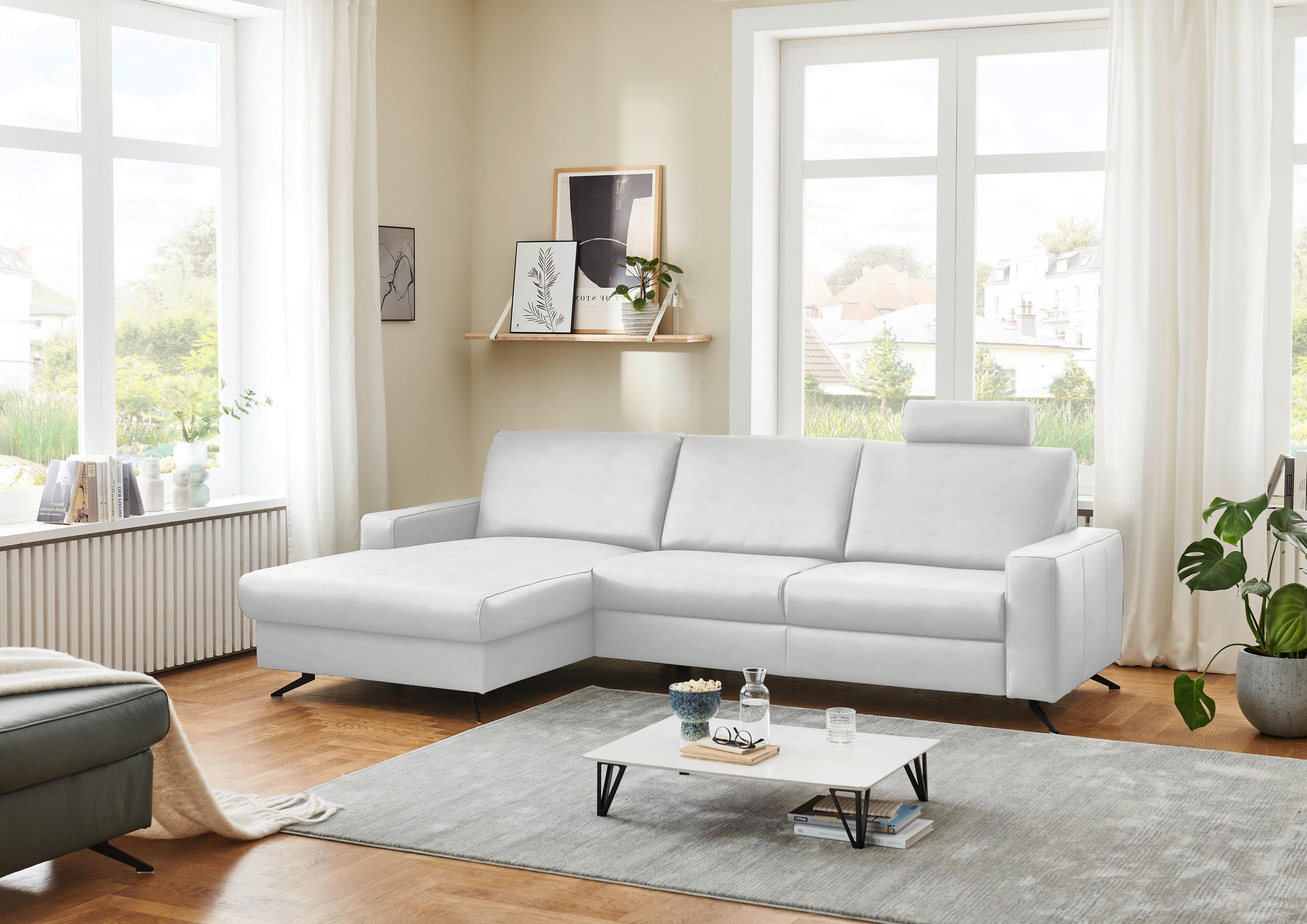ECKSOFA in Echtleder Weiss  - Weiss/Schwarz, Design, Leder/Metall (165/267cm) - Beldomo Premium